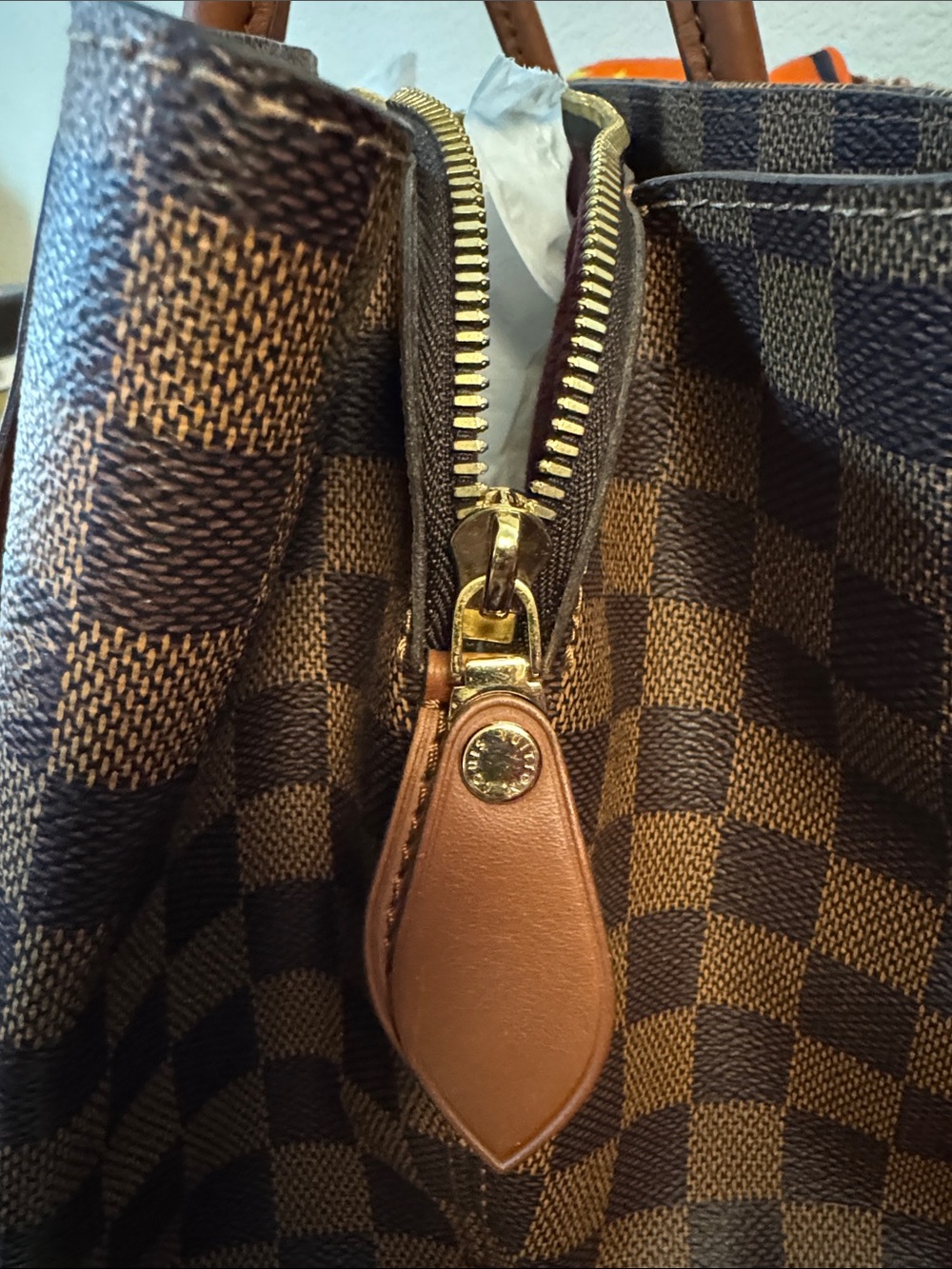 Louis Vuitton Brown Checkered Tote with Tan Handles - Picture 5 of 9